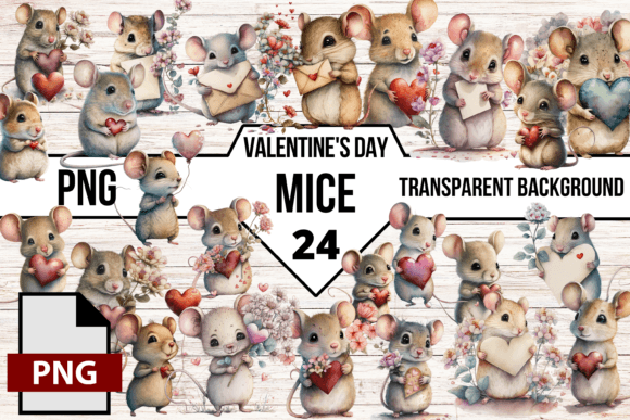 Adorable Watercolor Valentine's Day Mouse Graphic for Your Projects