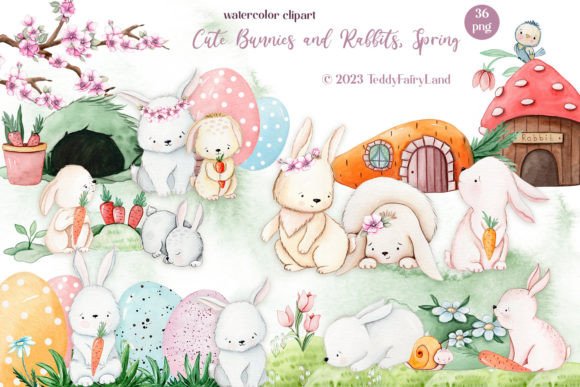 Cute Easter Watercolor Clipart Bunny: Springtime Design Essentials