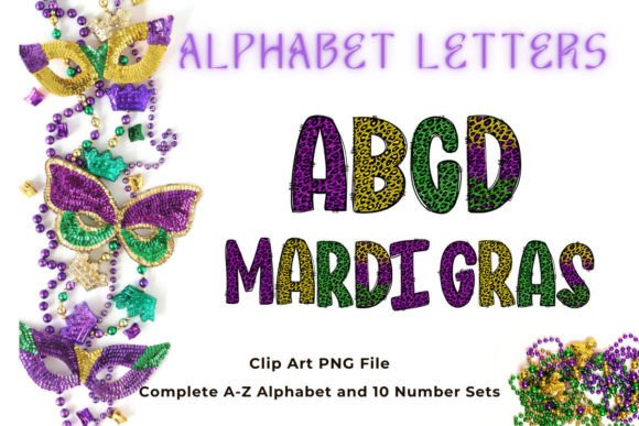 Mardi Gras Leopard Alphabet Doodle for Bold Design