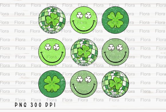 Retro St Patricks Smiley Face Disco PNG for Festive Designs