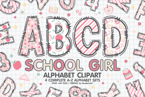 Unleash Creativity with the School Girl Alphabet A-Z PNG Set