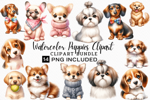 Watercolor Puppies Clipart: Your Go-To Bundle for Charming Designs